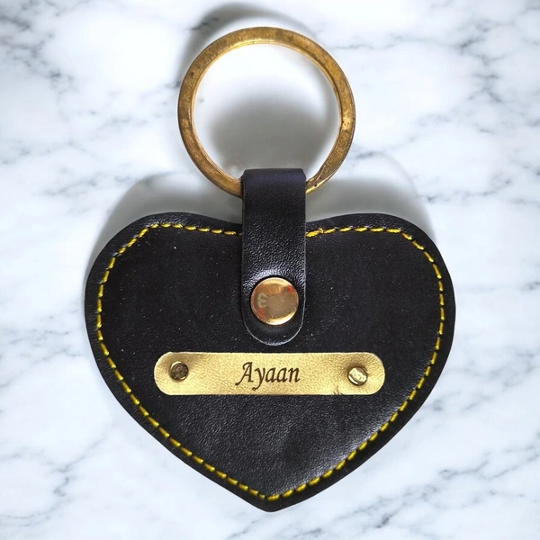 Indian Leather Heart Shape Keychain - Black