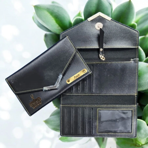 Golden Clip Indian Leather Clutch - Grey