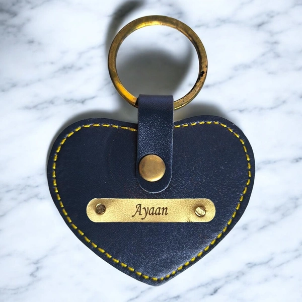 Indian Leather Heart Shape Keychain - Blue