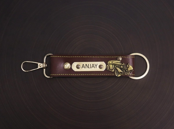 Indian Leather Keychain With Hook - Red