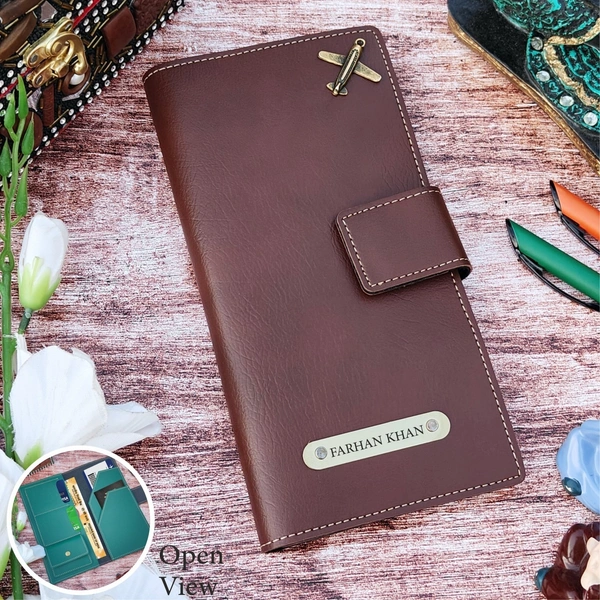 Indian Leather Travel Organiser With Button - Tan