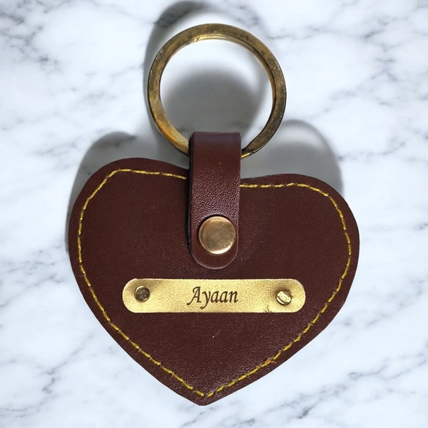 Indian Leather Heart Shape Keychain - Brown