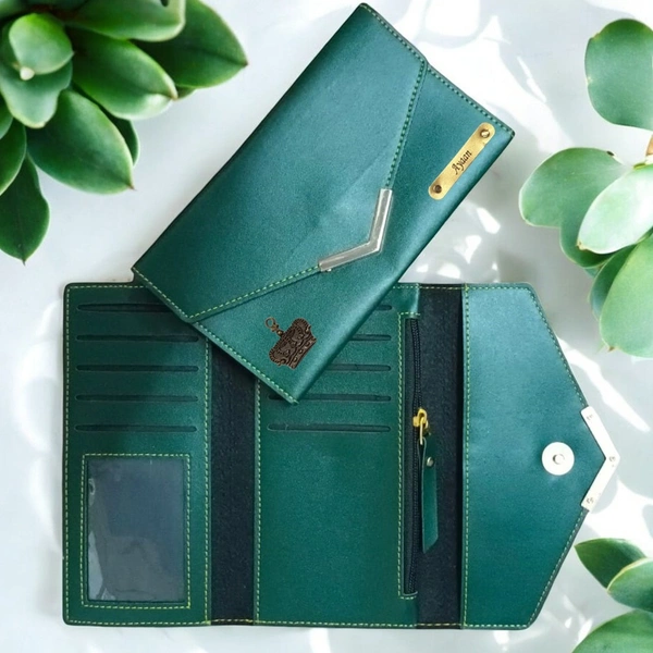 Golden Clip Indian Leather Clutch - Green