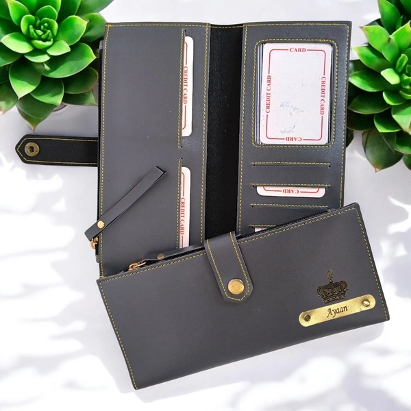 2 Fold Indian Leather Clutch - Grey