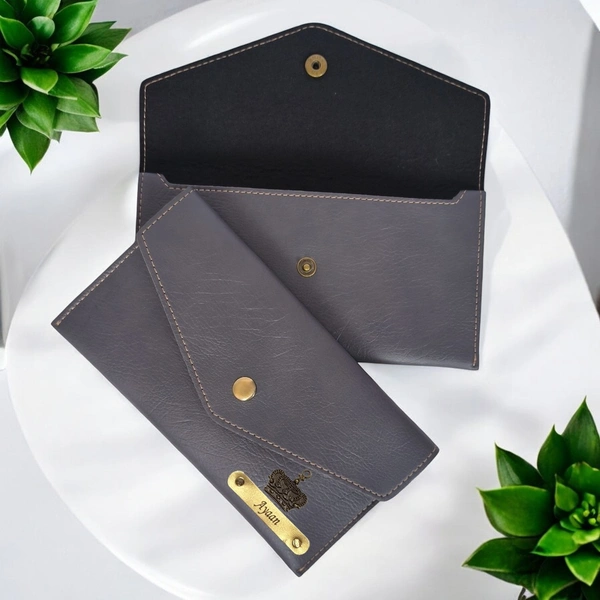 Minimal Indian Leather Clutch - Grey