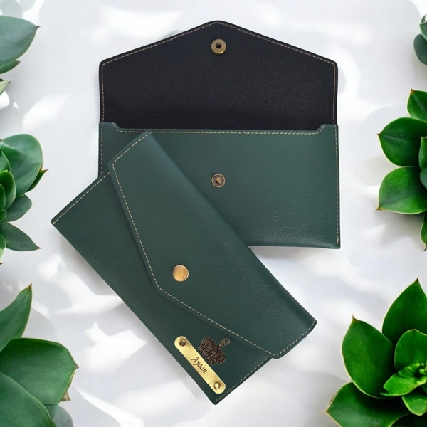 Minimal Indian Leather Clutch - Green