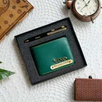 Leather Wallet + Pen - Red