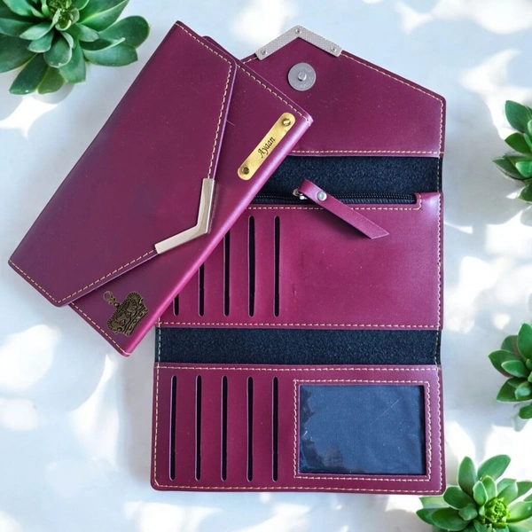 Golden Clip Indian Leather Clutch - Red