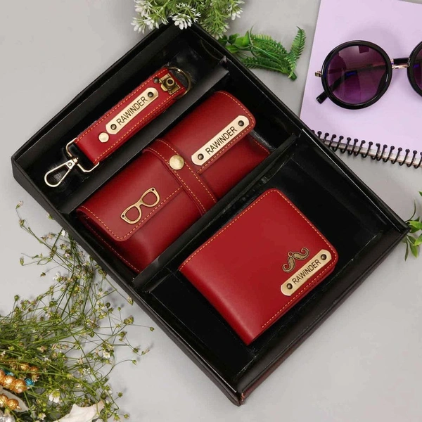 Wallet + Keychain + Sunglasses Cover - Red
