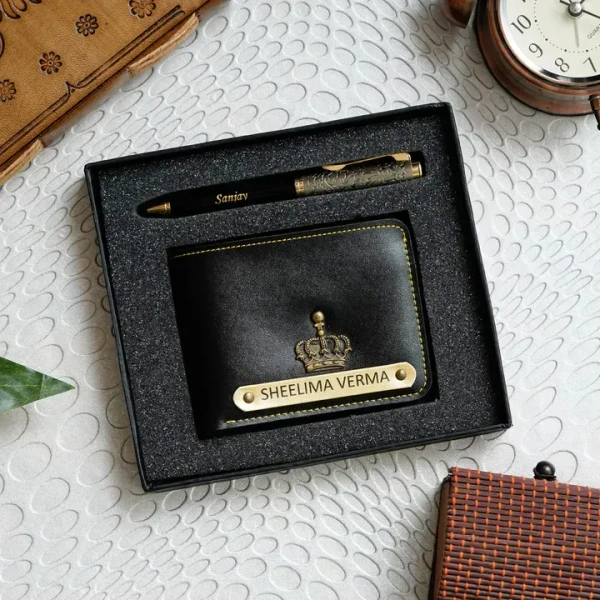 Leather Wallet + Pen - Red