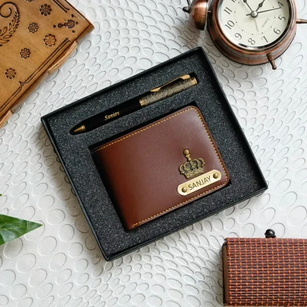 Leather Wallet + Pen - Red