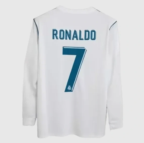 Real Madrid Retro Jersey Home Long Sleeve Soccer Shirt 2017/18 - S