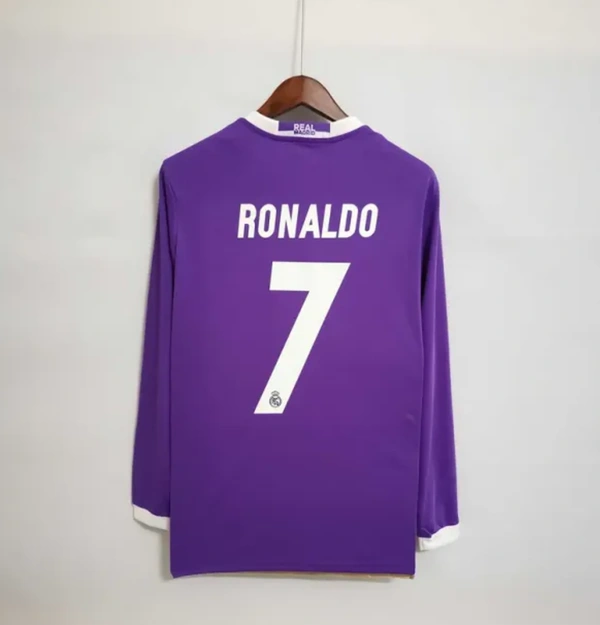 Real Madrid Retro Jersey Away Long Sleeve Soccer Shirt 2016/17 - L