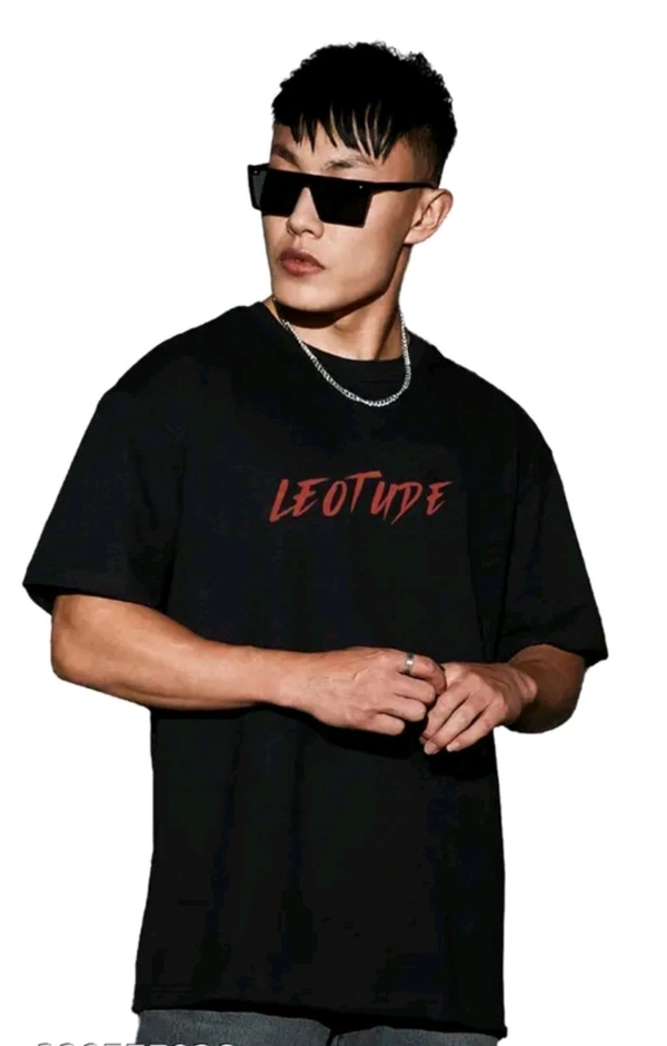 Jain Cloths LEOTUDE's Round Neck Short Sleeve Oversized Men's T-Shirt  - Black, L