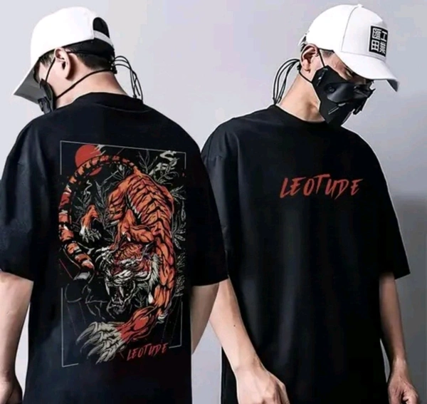 Jain Cloths LEOTUDE's Round Neck Short Sleeve Oversized Men's T-Shirt  - Black, XXL