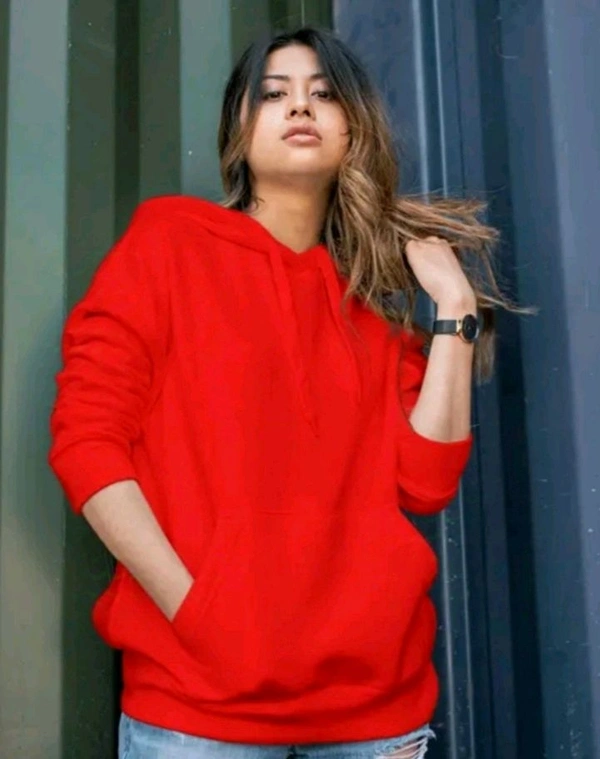 Latest plain stylish casual trendy best winter jacket hoodie hoodies for women girl - Red, S
