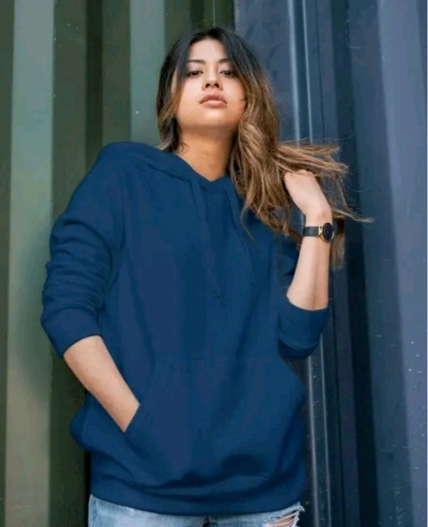 Latest plain stylish casual trendy best winter jacket hoodie hoodies for women girl - Navy Blue, S