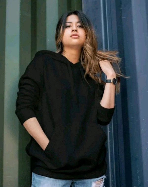 Latest plain stylish casual trendy best winter jacket hoodie hoodies for women girl - Black, M