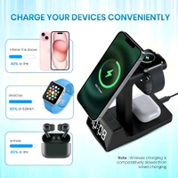 Portronics 3 in 1, 15Watts Magnetic Wireless Charging Station with Digital Alarm Clock
