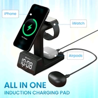 Portronics 3 in 1, 15Watts Magnetic Wireless Charging Station with Digital Alarm Clock