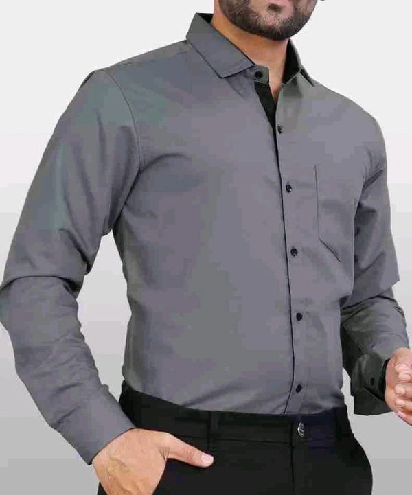 uLOOK Plain Premium Cotton Blend Shirt for Men – Versatile Formal and Casual Wear with Classic Fit, Soft & Durable Fabric - grey, XL
