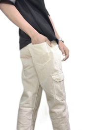 Thick Cream Mens Baggy Jeans  Highly Thicker Jeans Cloth Hard Washable   - 32, cream, Cotton Jeans