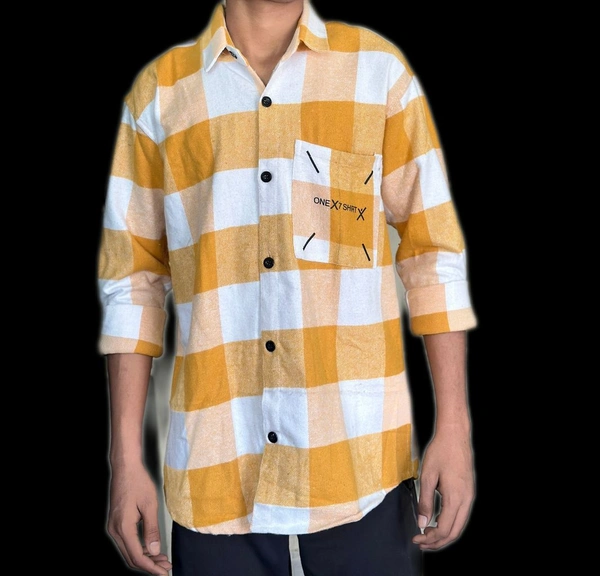 uLOOK Mens Highly Thicker Shirt Blanket Cloth Single Pocket Full Length Shirt  - yellow, XL, Pure Heavy Cotton