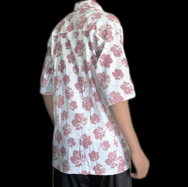 uLOOK Mens White Printed Cotton Shirtdown Shoulder Shirt Suits  - White, M, Cotton