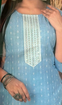 uLOOK Womens Printed Design Work Kurti Set Of Kurti Paizama Duppata.Shiny Design With Sparking Duppataa - sky blue, Cotton, XL