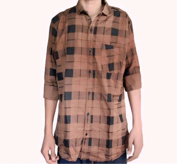 uLOOK Mens Check Shirt With Broad Boxes Cotton Shirt  - Brown, Cotton, XL