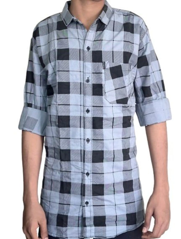 uLOOK Mens Check Shirt With Broad Boxes Cotton Shirt  - Gray, Cotton, XL