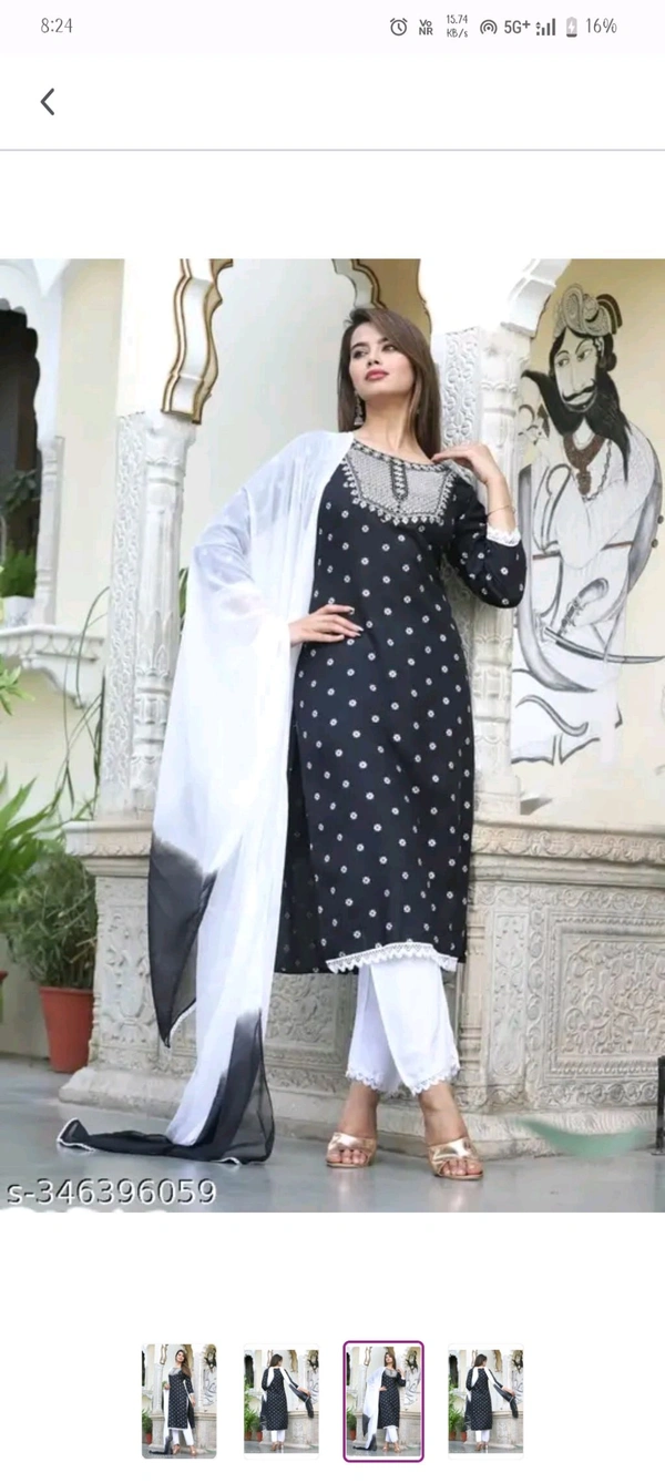 uLOOK Womens Printed Design Work Kurti Set Of Kurti Paizama Duppata.Shiny Design With Sparking Duppataa - Black, Cotton, M
