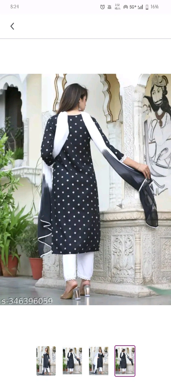 uLOOK Womens Printed Design Work Kurti Set Of Kurti Paizama Duppata.Shiny Design With Sparking Duppataa - Black, Cotton, XL