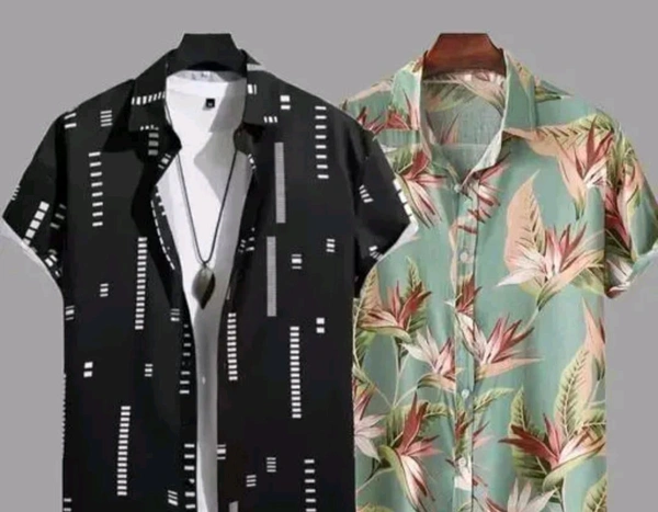uLOOK Mens Printed Shirt Combo Pack Of 2 New Trendy Traditional Design Printed Shirt - Lycra Fabric, S