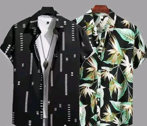 uLOOK Mens Printed Shirt Combo Pack Of 2 New Trendy Traditional Design Printed Shirt - Lycra Fabric, S