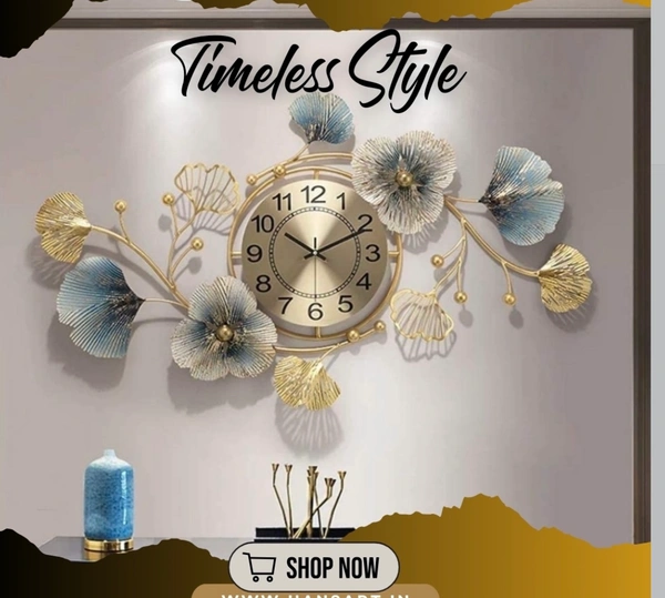 Floral Metal Wall Clock For Living Room And Hall - 36*20    48*24, Peach