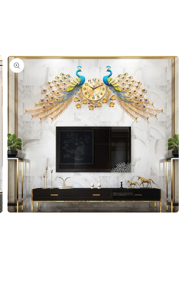 Metal Art  Peacock Metal Wall Clock - Large 145cm x 75cm Size for Home Decor