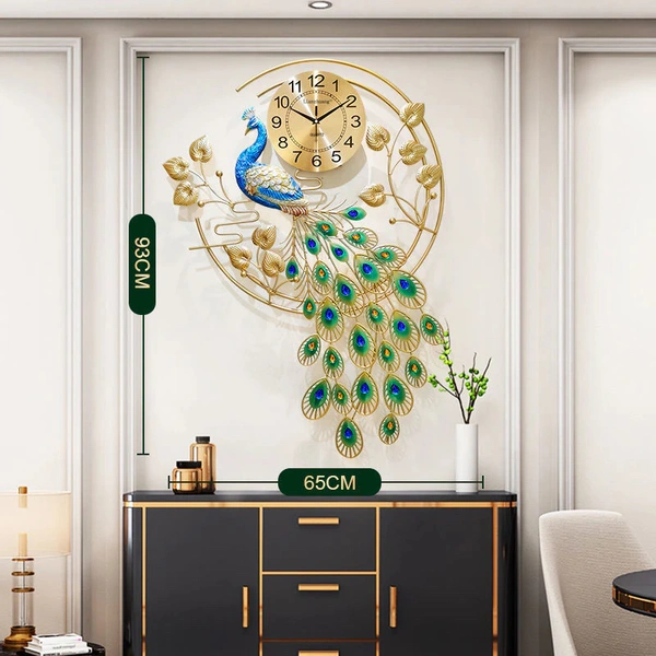 Metal Art  Peacock Metal Wall Clock - Classic Golden Hue, Vintage Design