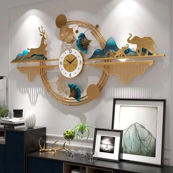 Metal Art Wall Decoration  Deer Pair Ring Clock 48*25