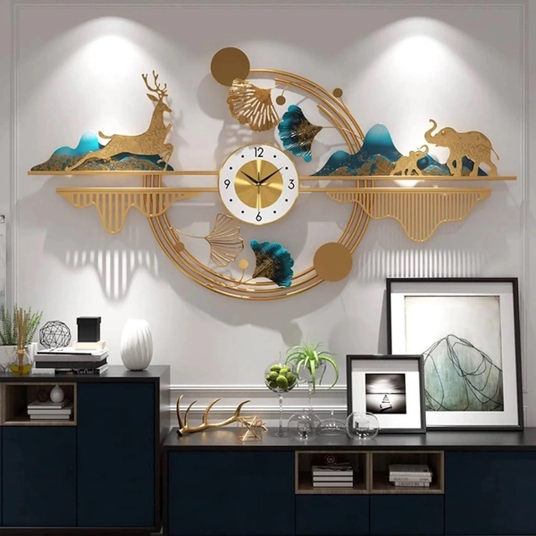 Metal Art Wall Decoration  Deer Pair Ring Clock 48*25