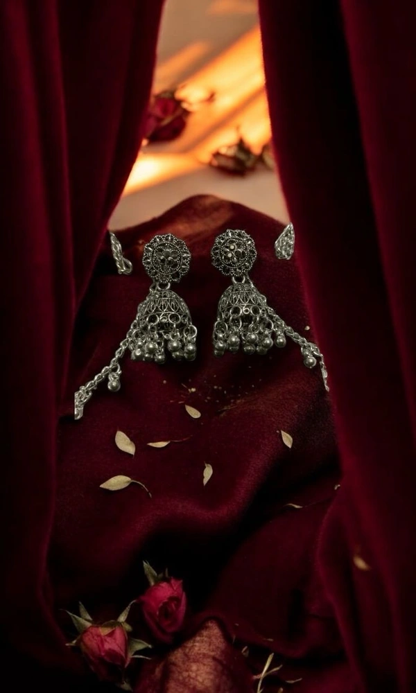 Groove Gallery  Oxidised Silver Dome Jhumka Earrings - Dorado