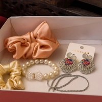 Groove Gallery  Elegant Jewelry & Hair Accessory Gift Set – Earrings, Bracelet, Hair Scrunchies & Chain