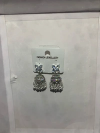 Groove Gallery  Sparkle Stone Studded Silver Jhumka Earrings