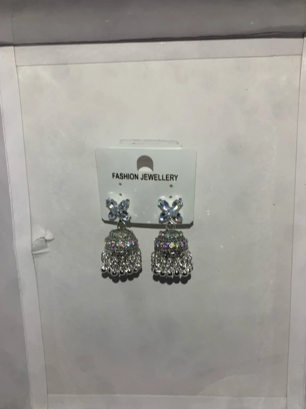 Groove Gallery  Sparkle Stone Studded Silver Jhumka Earrings