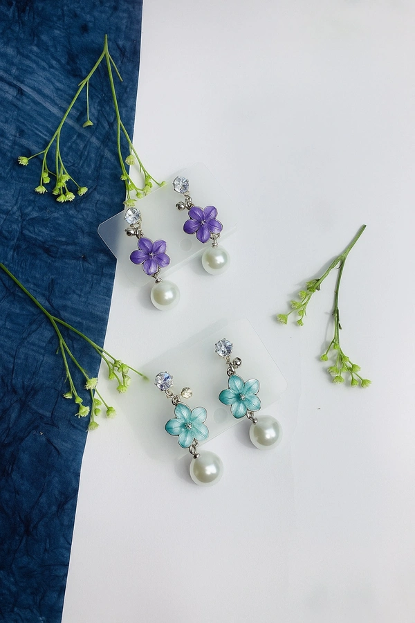 Groove Gallery  Elegant Floral Pearl Drop Earrings for Women 