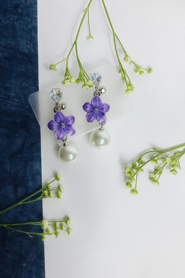 Groove Gallery  Elegant Floral Pearl Drop Earrings for Women 