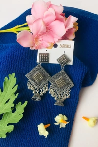 Groove Gallery  Oxidised Silver Geometric Dangle Earrings
