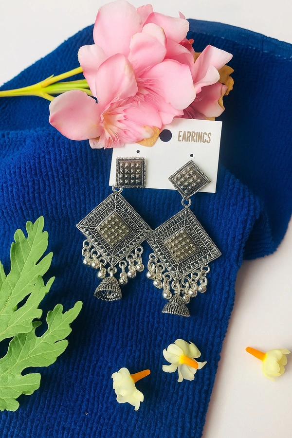 Groove Gallery  Oxidised Silver Geometric Dangle Earrings