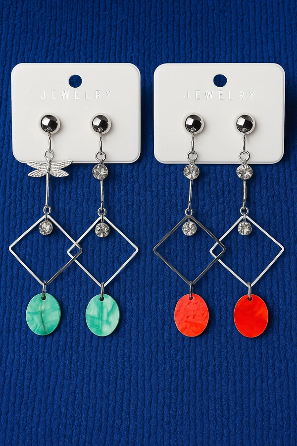 Groove Gallery  Geometric Dangle Earrings with Colorful Acrylic Drops