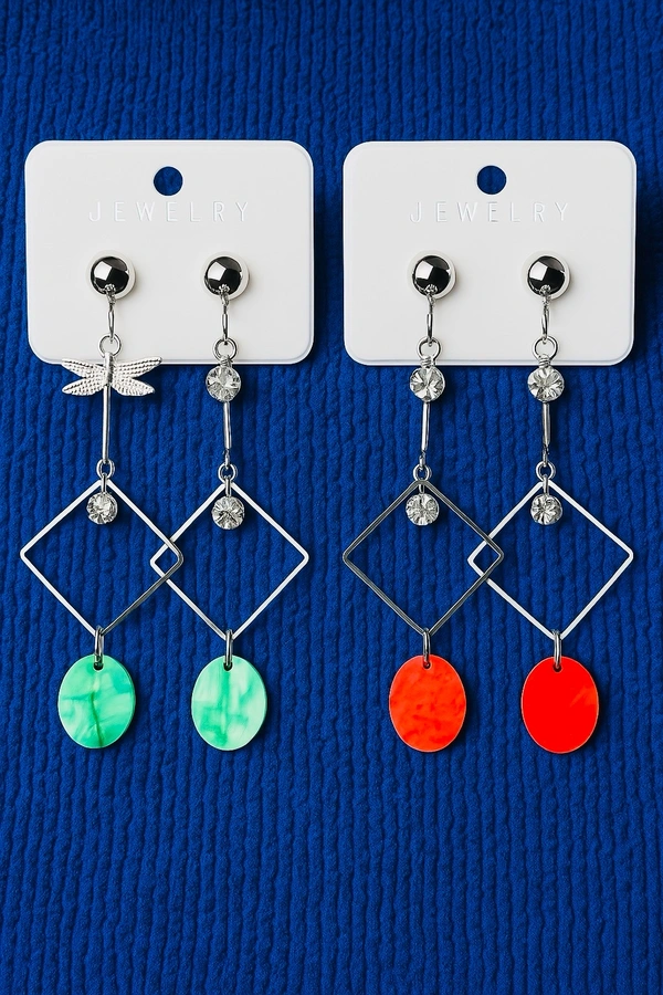 Groove Gallery  Geometric Dangle Earrings with Colorful Acrylic Drops